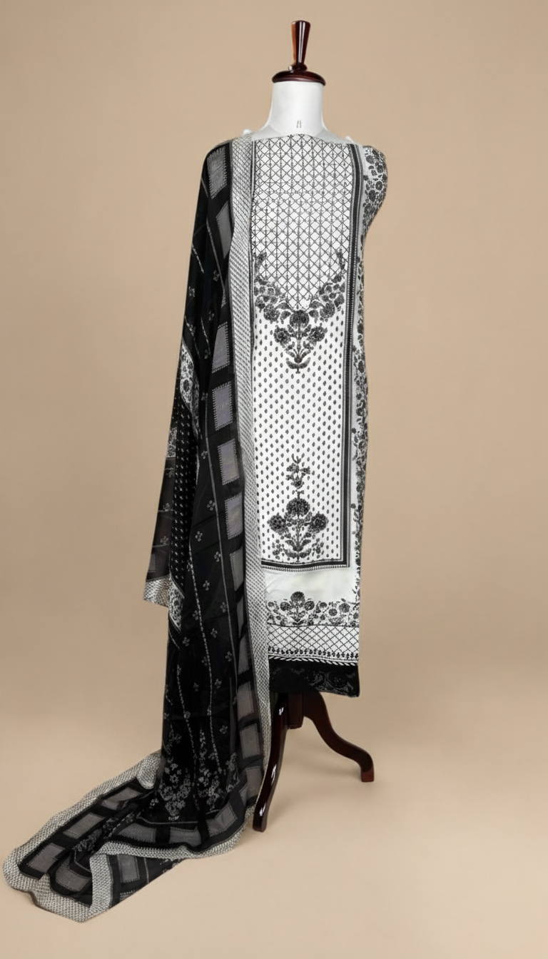 Anita Dongre inspired Muslin Unstitched Suit with highlights on digital print - 2
