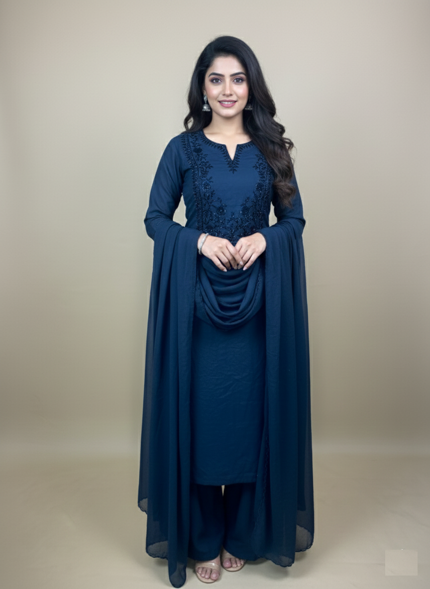 Mulmul Chanderi Sequence Work with Pearl Embroidery Suit with Dupatta