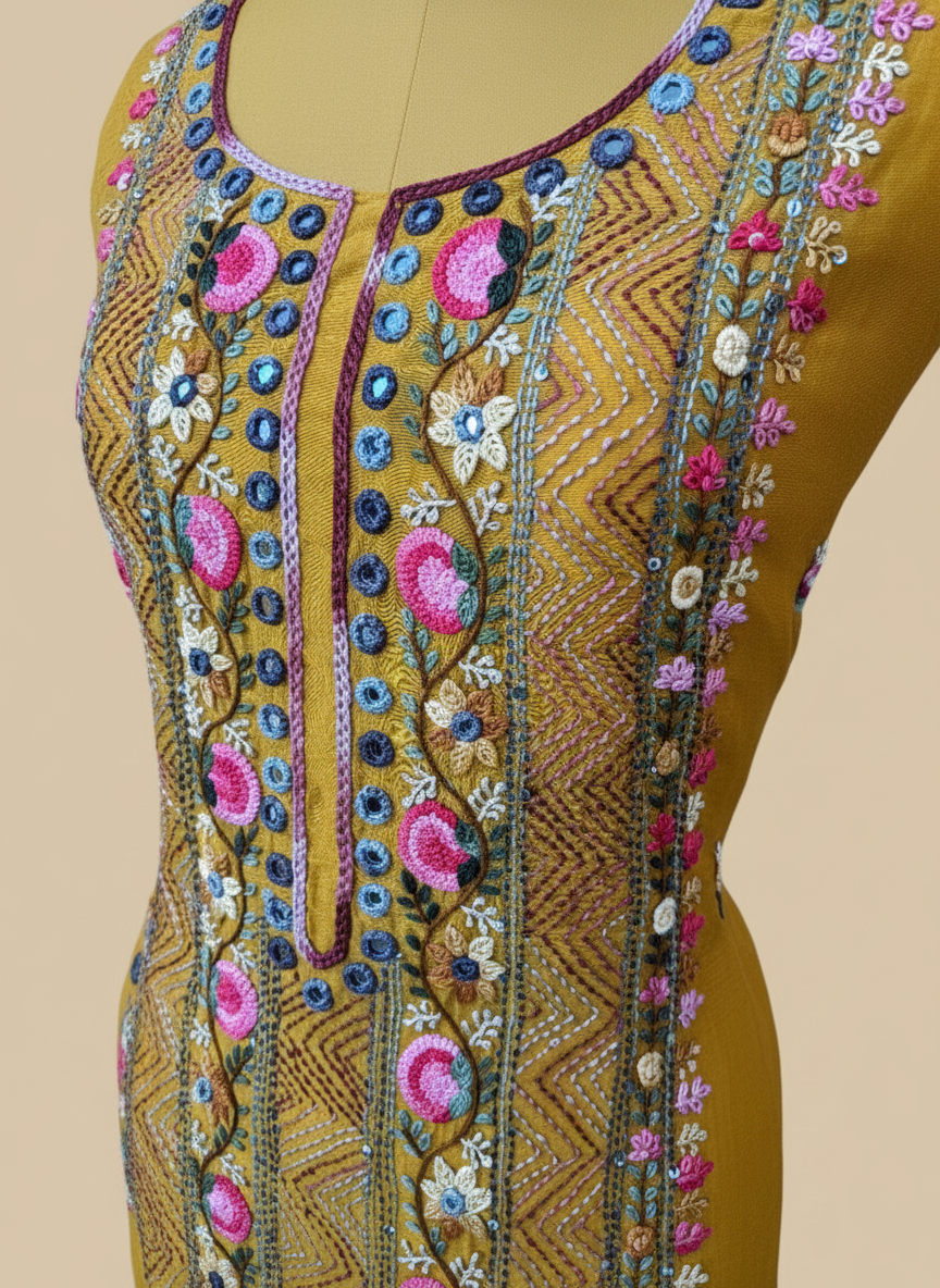 Pure Mulmul Chanderi with Kantha Hand Embroidery Suit