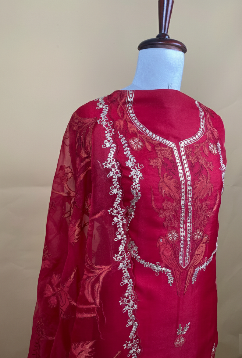 Pure Organza with Pitta Applique Hand embroidery Suit