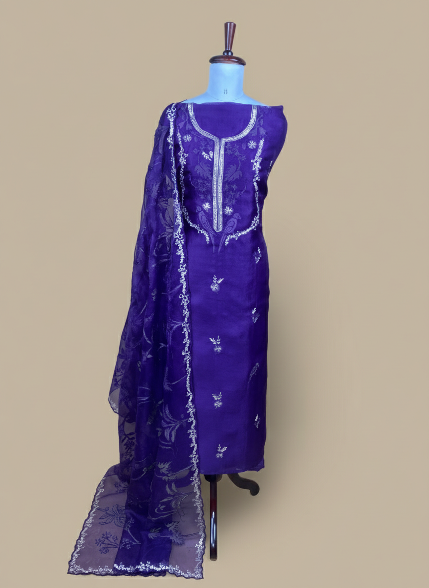 Pure Organza with Pitta Applique Hand embroidery Suit