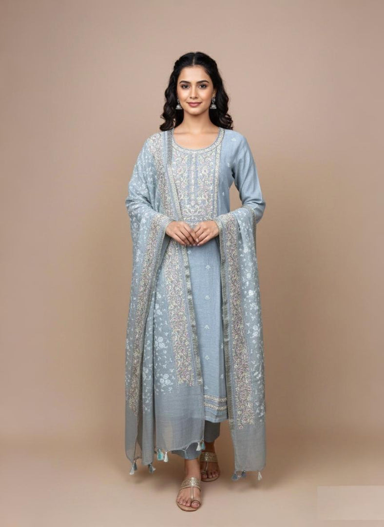 Pure Mulmul Chanderi Embroidery Suit with Dupatta