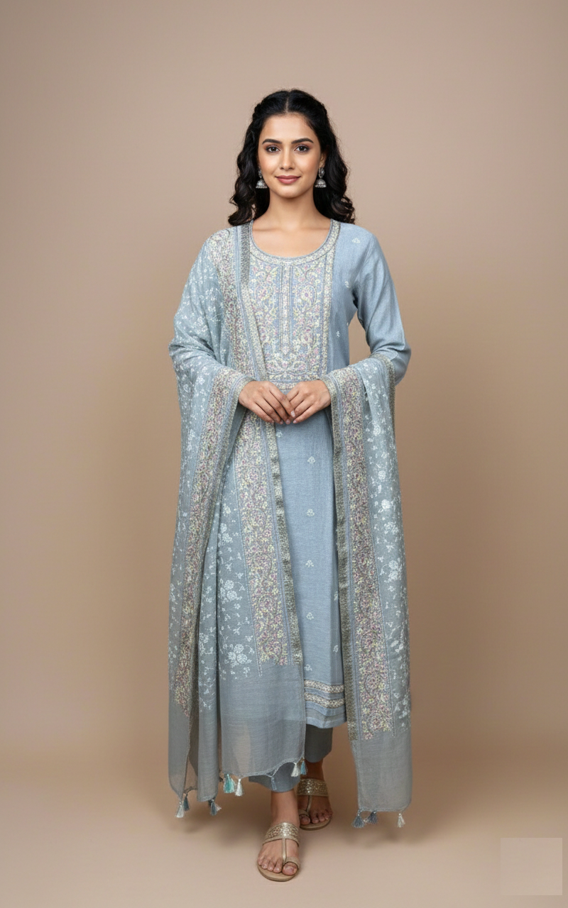 Pure Mulmul Chanderi Embroidery Suit with Dupatta