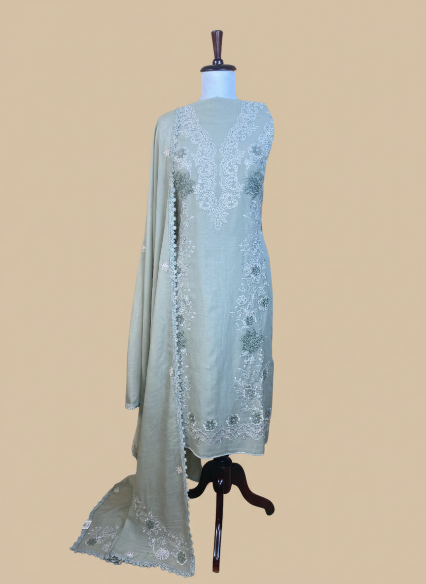 Mulmul Chanderi Thread  Embroidery with Pearl Work Suit