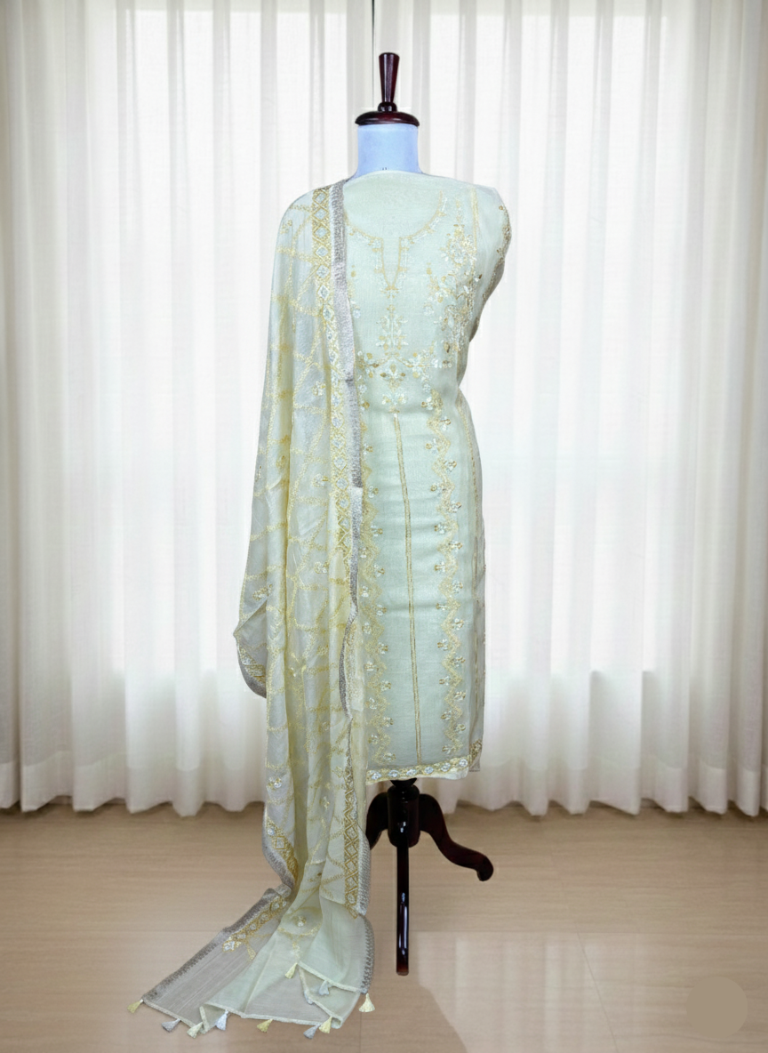 Pure Mulmul Chanderi Jaal Embroidery Suit with Dupatta