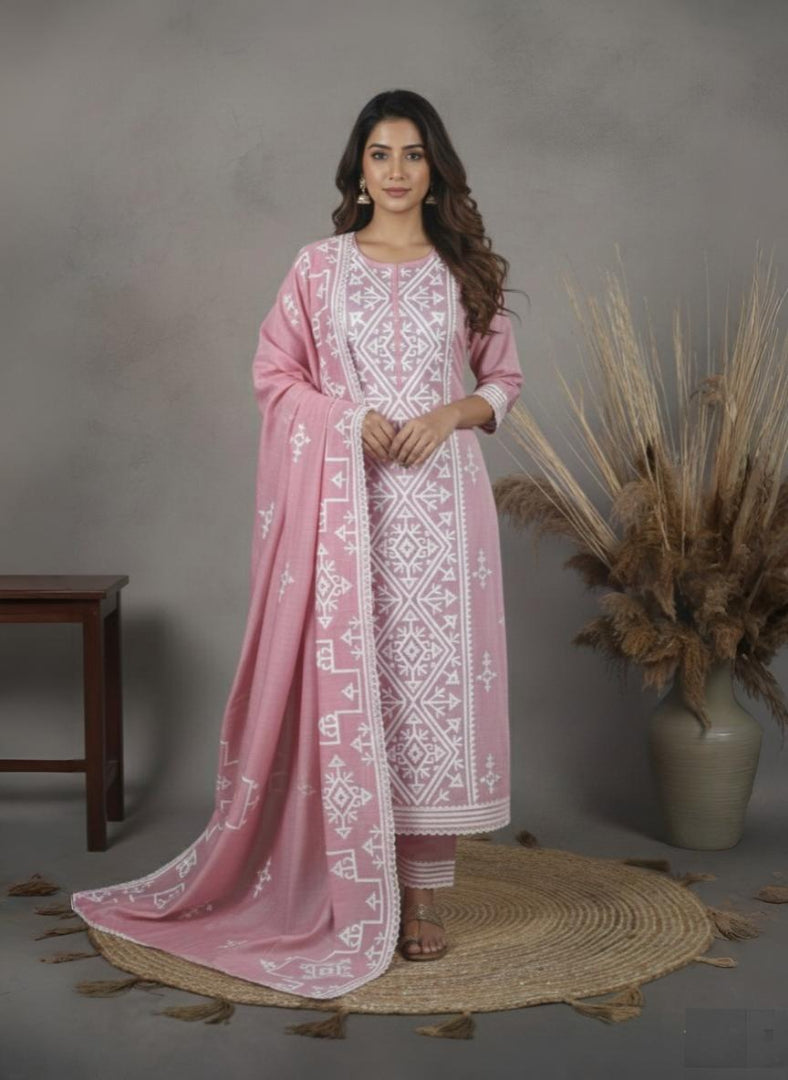 Pure Mulmul Chanderi Applique Embroidery Suit With Dupatta