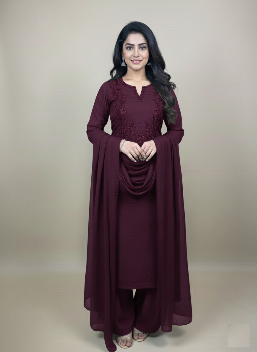 Mulmul Chanderi Sequence Work with Pearl Embroidery Suit with Dupatta