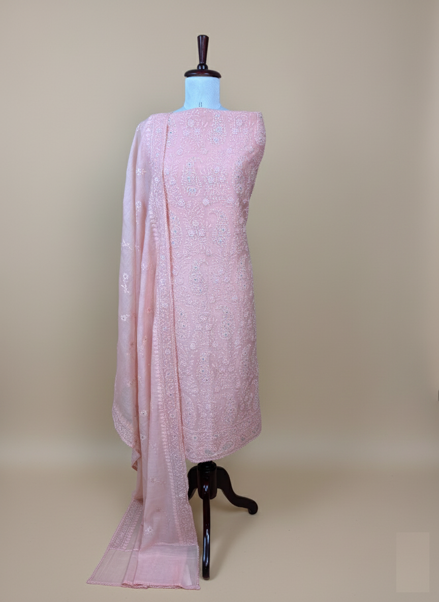 Pure Mulmul Chanderi with Thread Embroidery Unstitched Suit