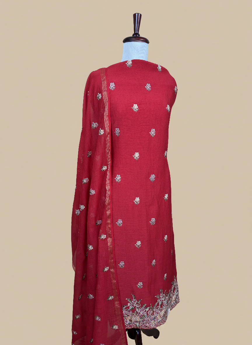 Pure Mulmul Chanderi Multicolor Floral Embroidery Suit