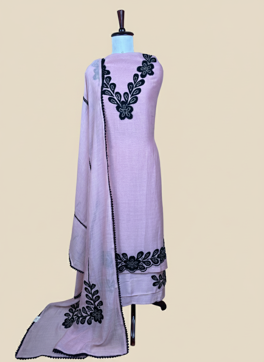 Pure Mulmul Chanderi Applique Embroidery Suit