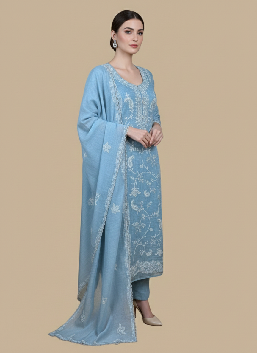 Pure Mulmul Chanderi with Applique Thread Embroidery with Laces