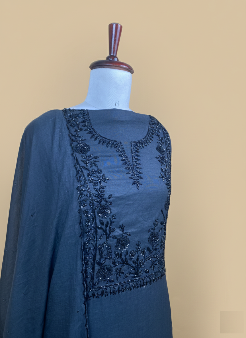 Mulmul Chanderi Sequence Work with Pearl Embroidery Suit with Dupatta