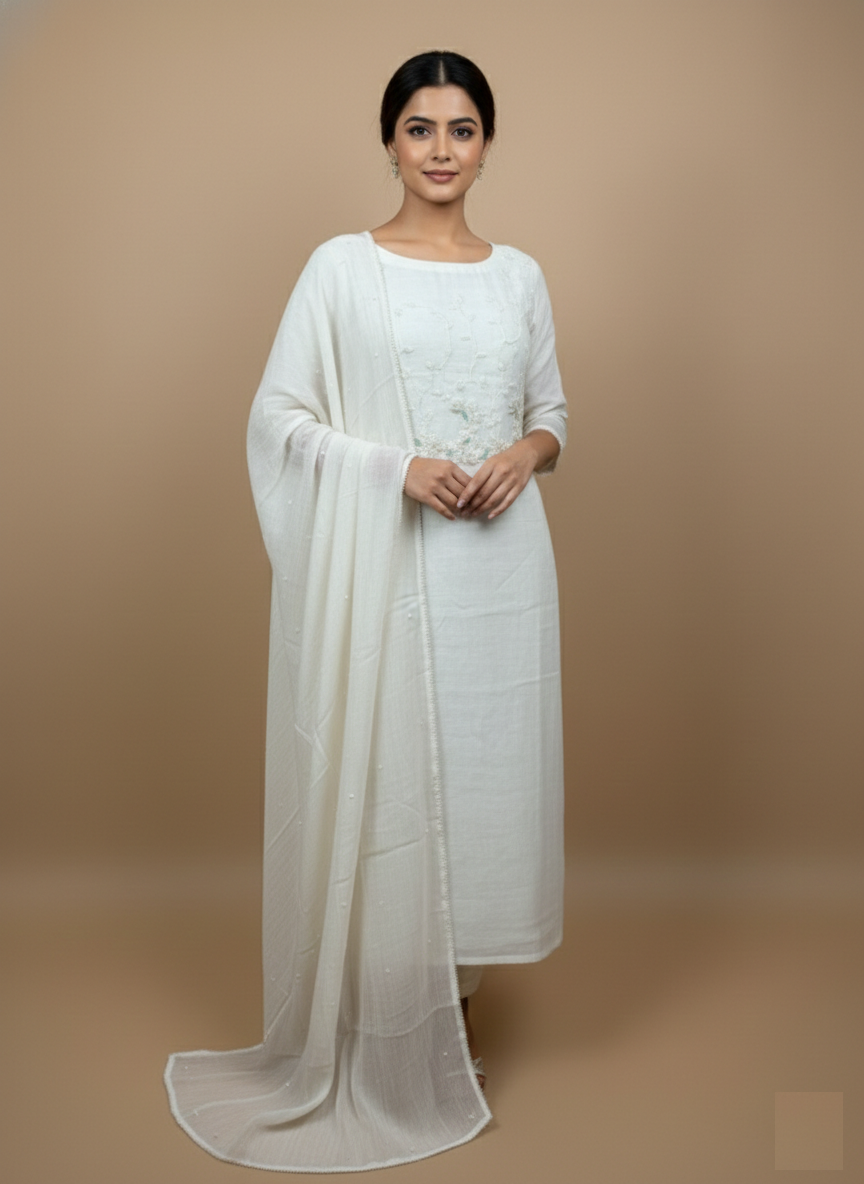 Mulmul Chanderi French Knot with Pearl Embroidery suit