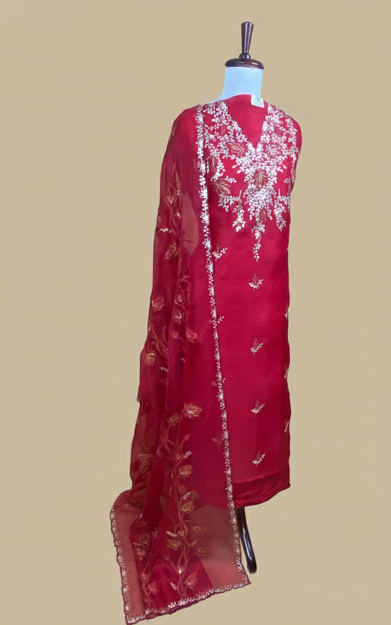 Pure Organza with Pitta Applique leaves Embroidery Suit
