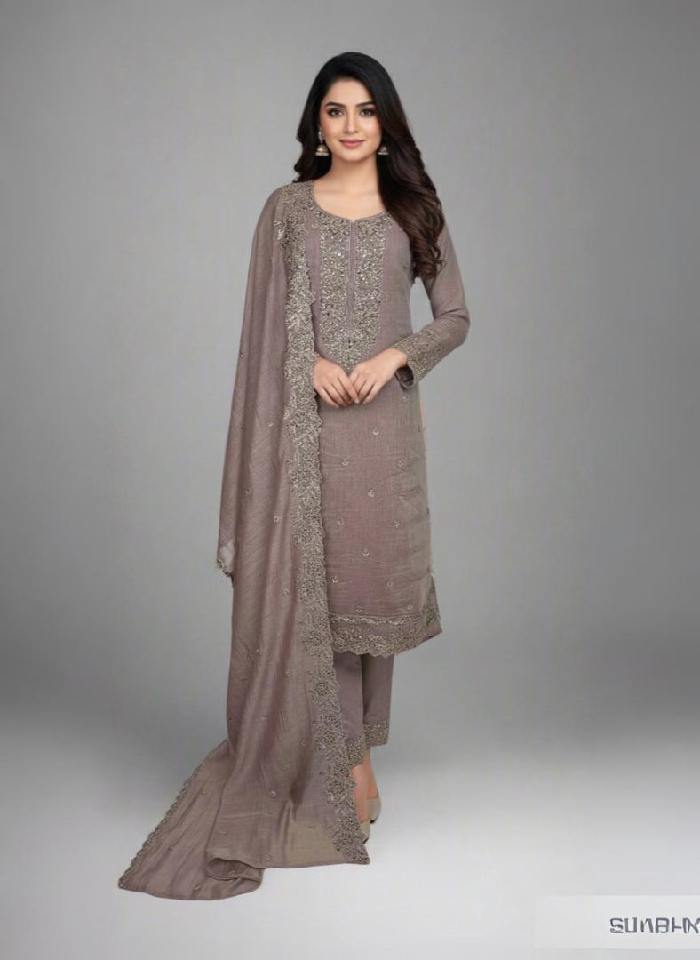 Pure Mulmul Chanderi Suit With Sequence Highlights Embroidery