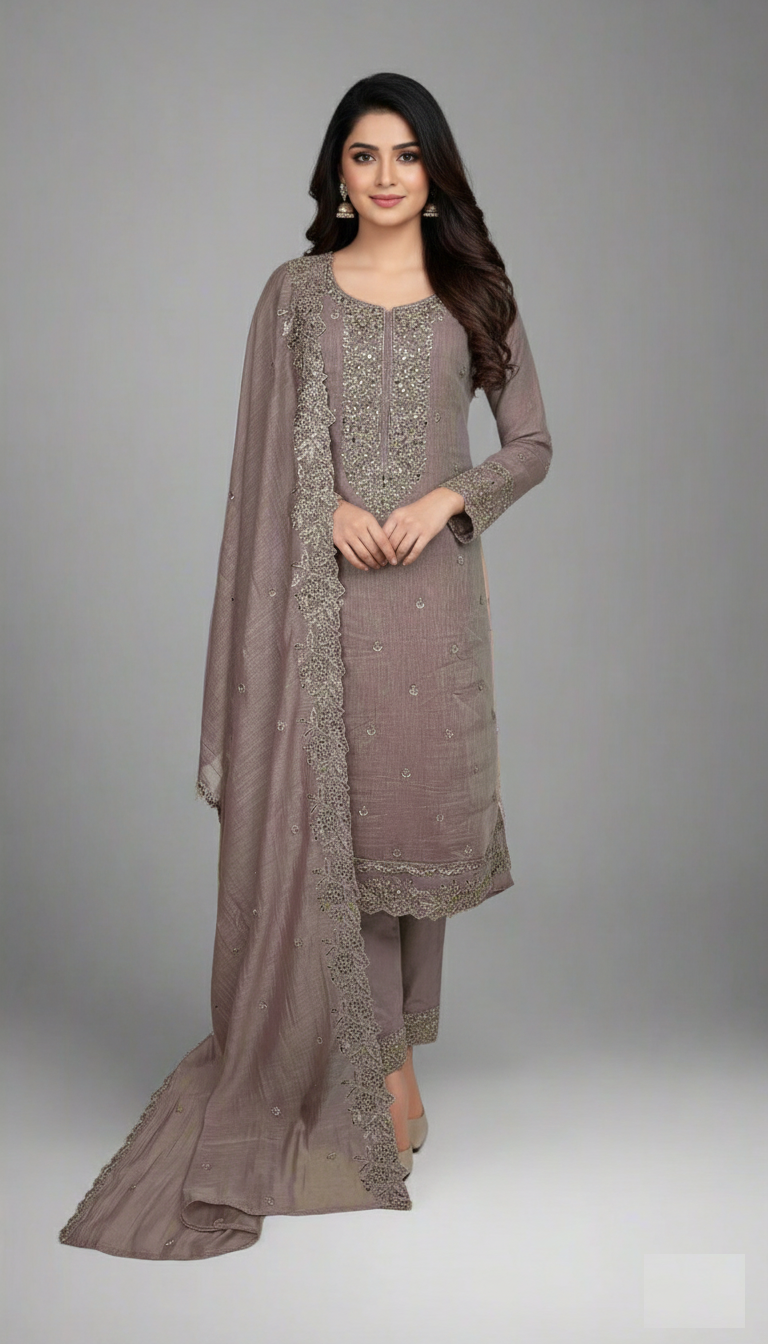 Pure Mulmul Chanderi Suit With Sequence Highlights Embroidery