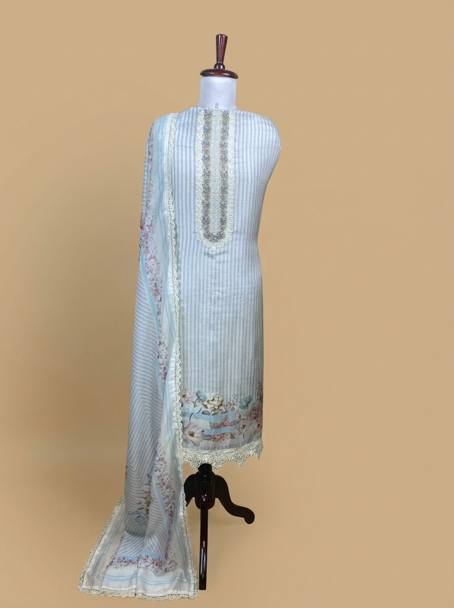 Mulmul Chanderi Embroidery Suit with Printed Floral Dupatta