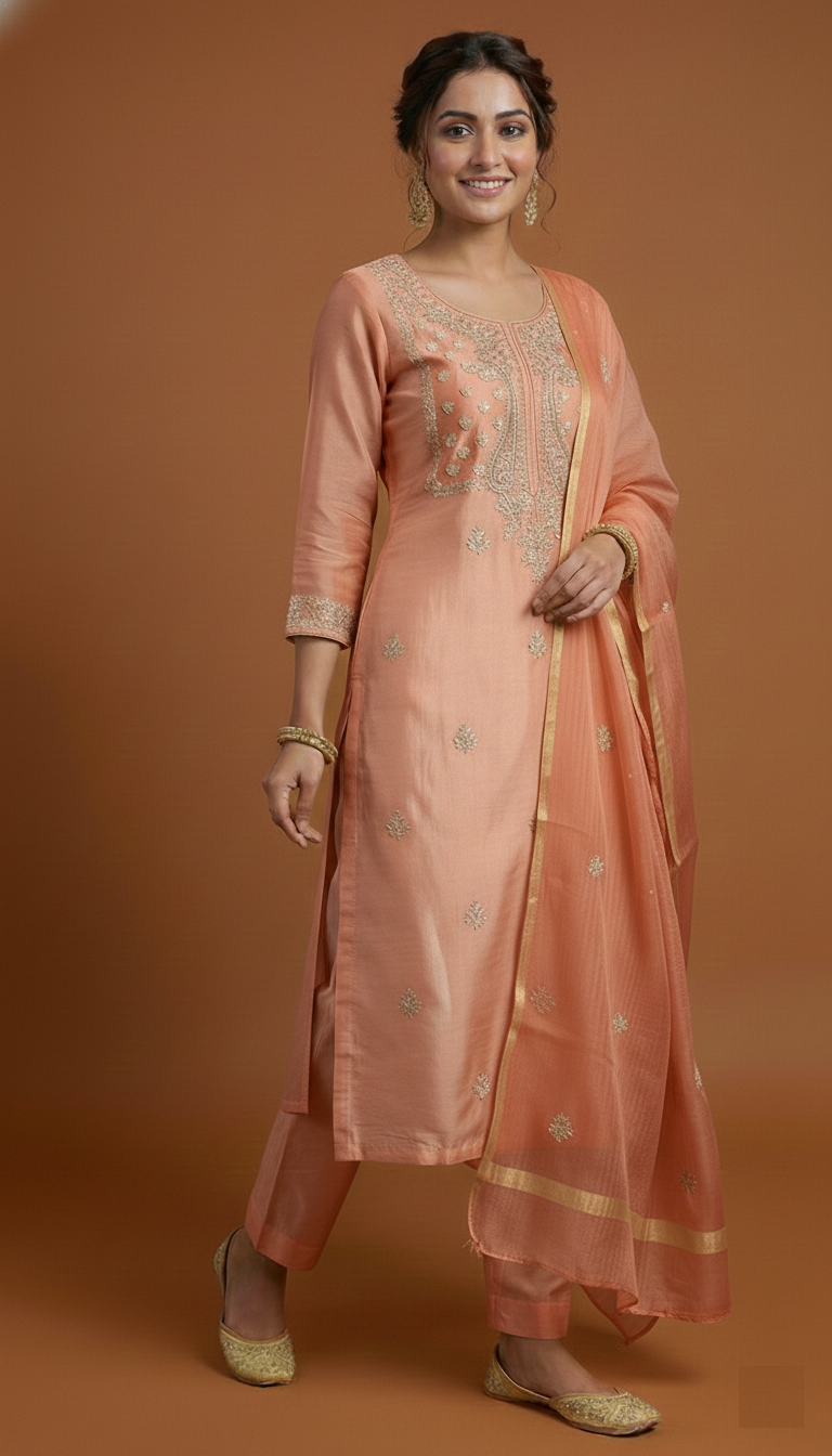 Mango Yellow Pure Tissue with Gotta Patti Embroidery Suit