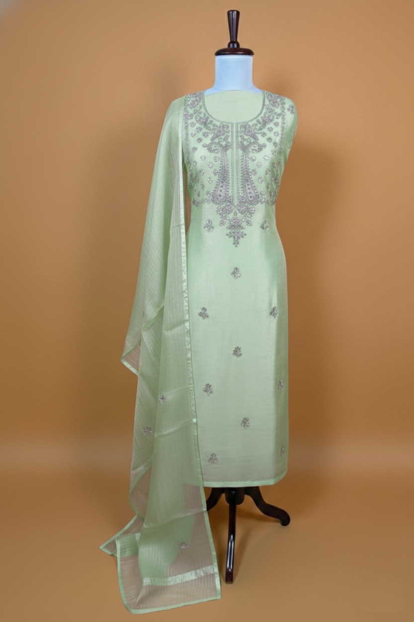 Mango Yellow Pure Tissue with Gotta Patti Embroidery Suit