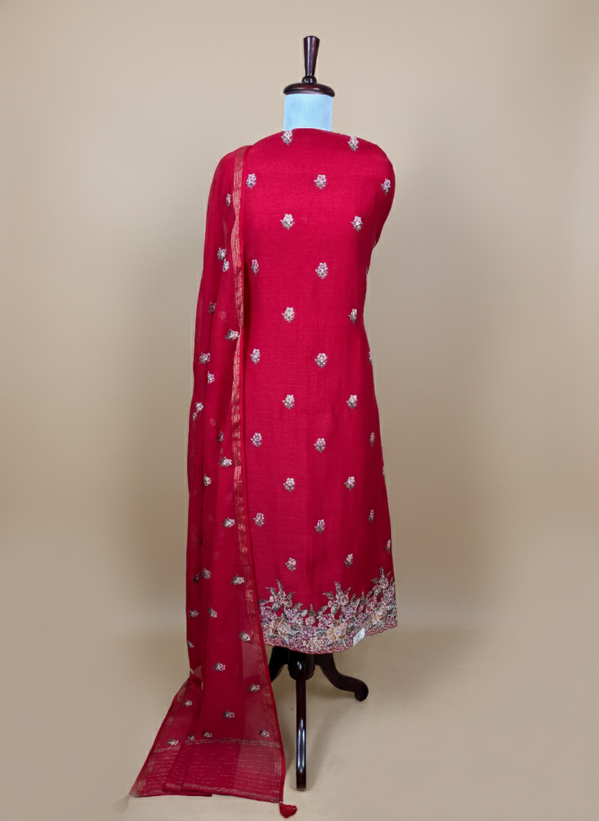 Pure Mulmul Chanderi Multicolor Floral Embroidery Suit