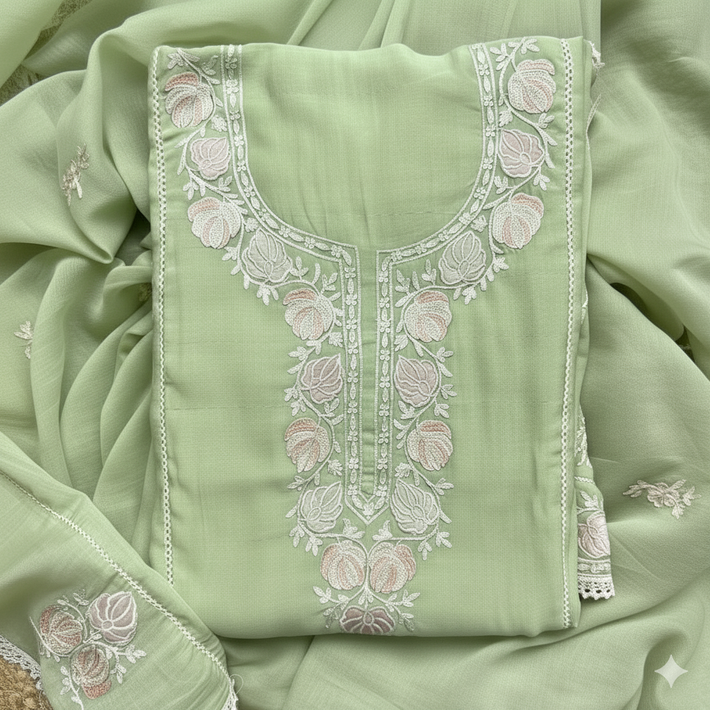 Mulmul Chanderi Suit with Kashmiri Embroidery