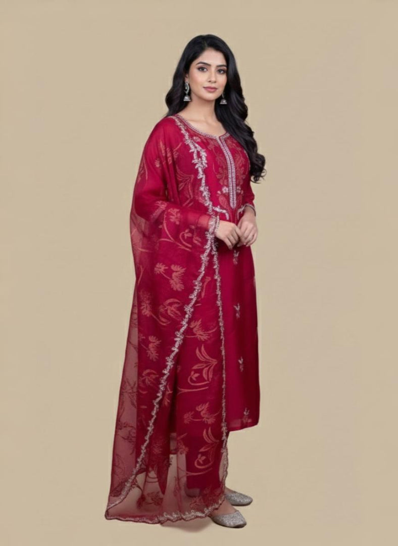 Pure Organza with Pitta Applique Hand embroidery Suit