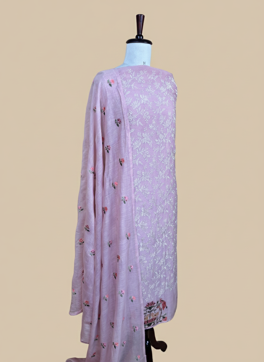 Wine Mulmul Chanderi with Thread Embroidery Suit