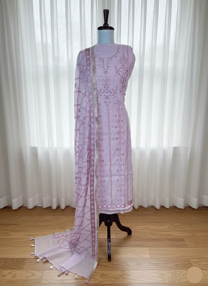 Pure Mulmul Chanderi Jaal Embroidery Suit with Dupatta