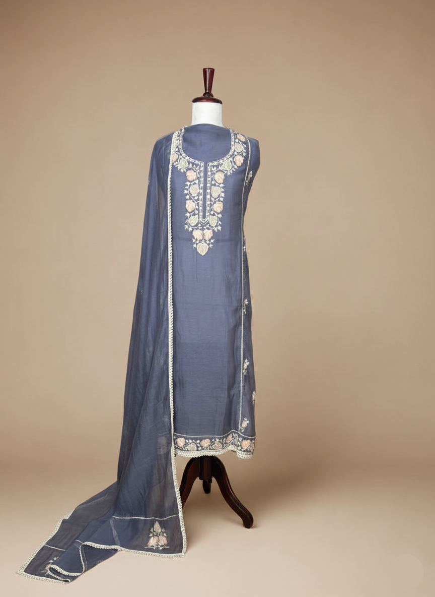 Mulmul Chanderi Suit with Kashmiri Embroidery