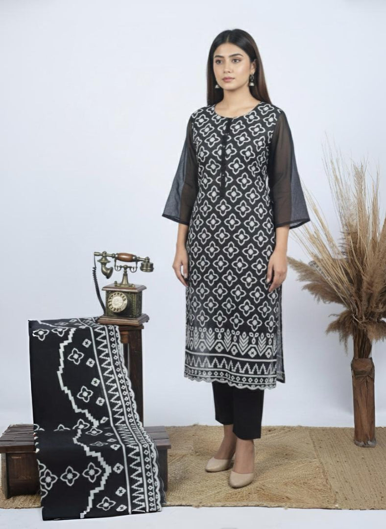 Pure Mulmul Chanderi Applique Embroidery Suit