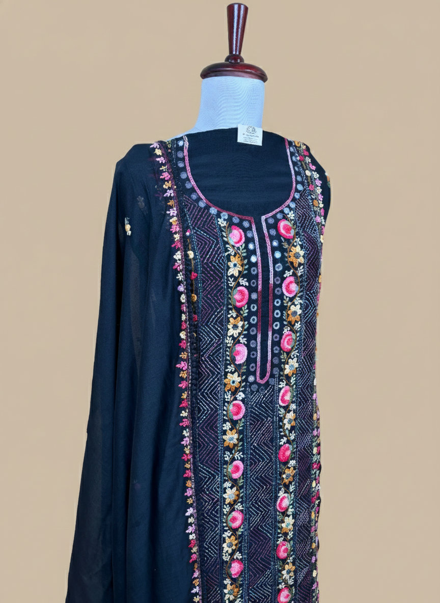 Pure Mulmul Chanderi with Kantha Hand Embroidery Suit