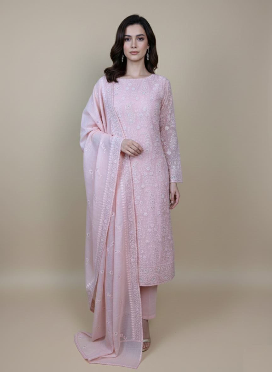 Pure Mulmul Chanderi with Thread Embroidery Unstitched Suit