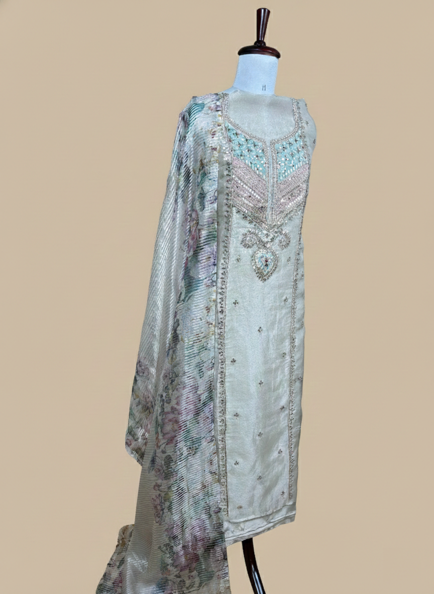 Pure Tissue Handwork Gotta Patti with Zardozi Pearl Suit