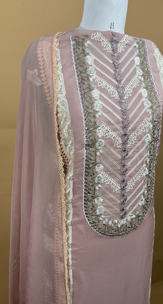 Pure Organza with Sequence ,Laces and Applique work Embroidery Suit