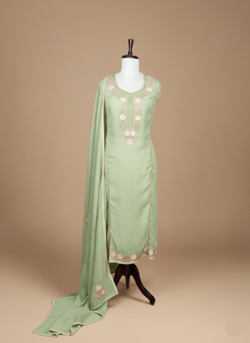 Mulmul Chanderi Suit with Kashmiri Embroidery