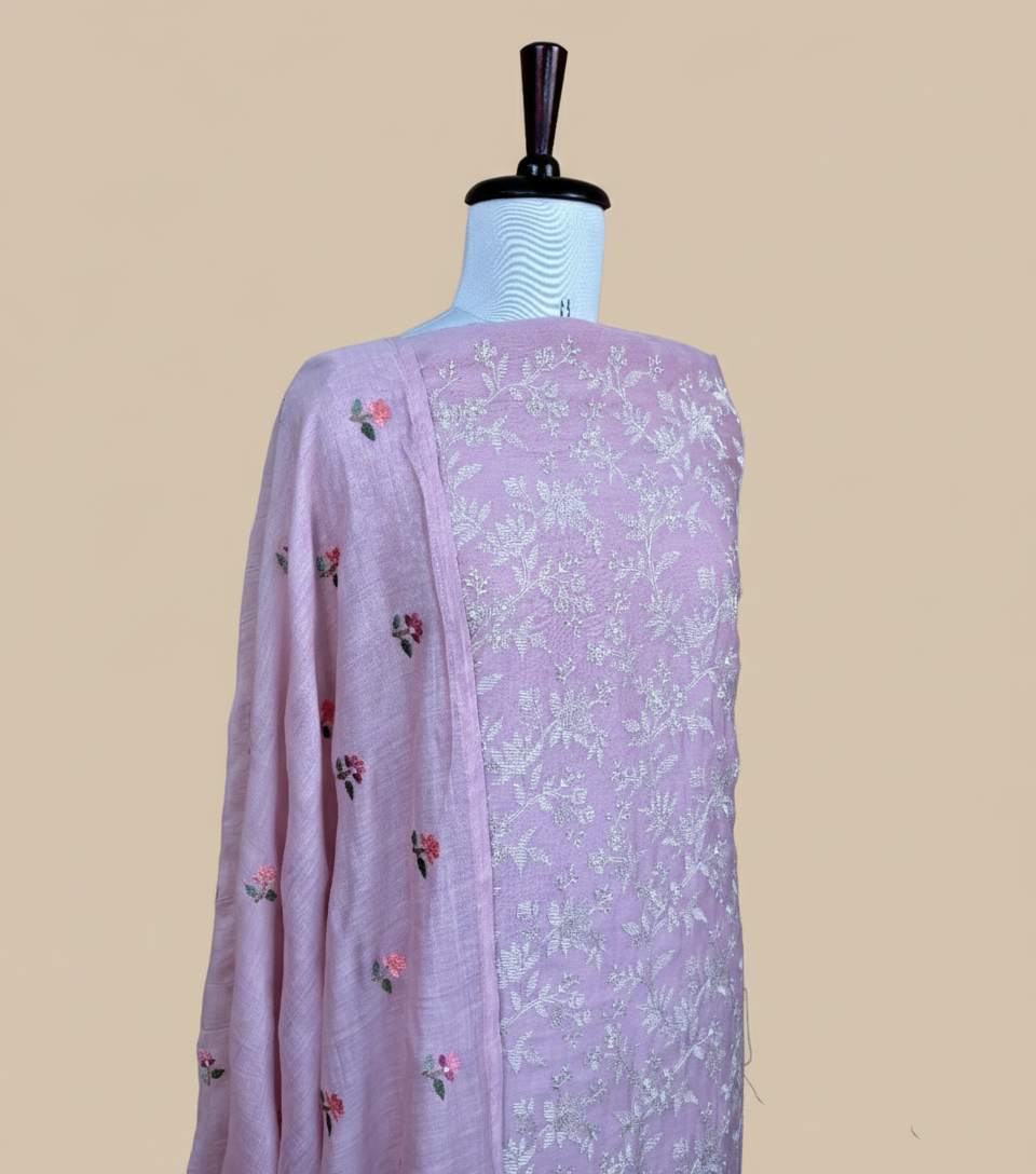 Wine Mulmul Chanderi with Thread Embroidery Suit