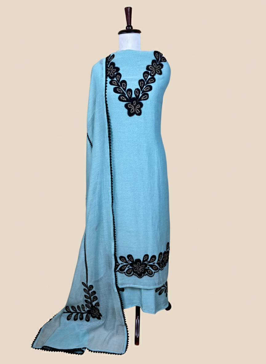 Pure Mulmul Chanderi Applique Embroidery Suit