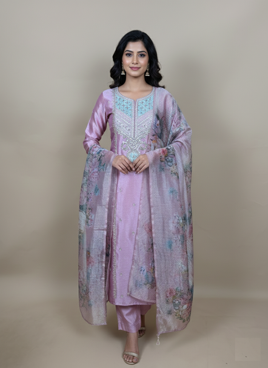 Pure Tissue Handwork Gotta Patti with Zardozi Pearl Suit