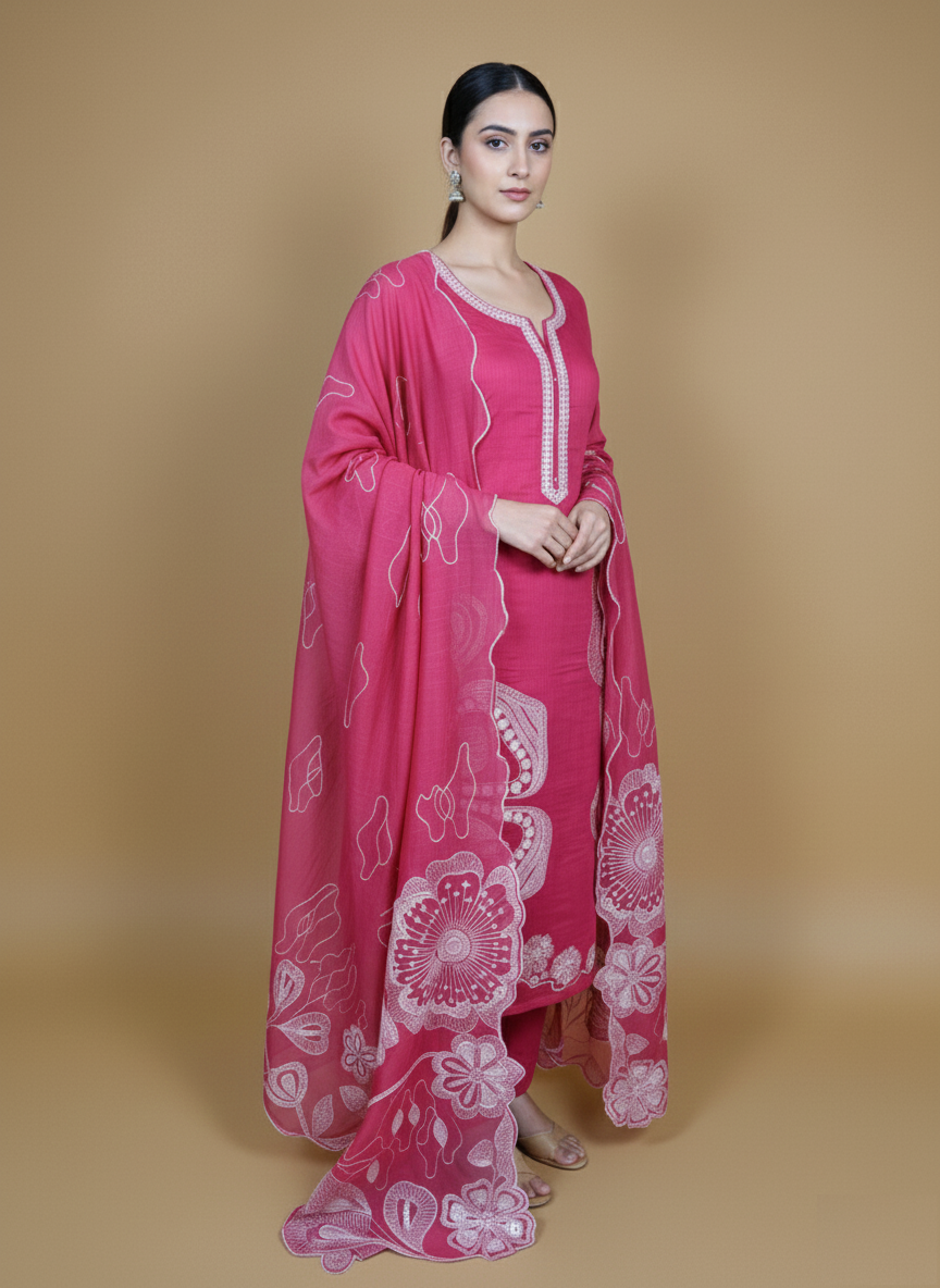 Mumlmul Chanderi Embroidery Dori Sequence work Suit