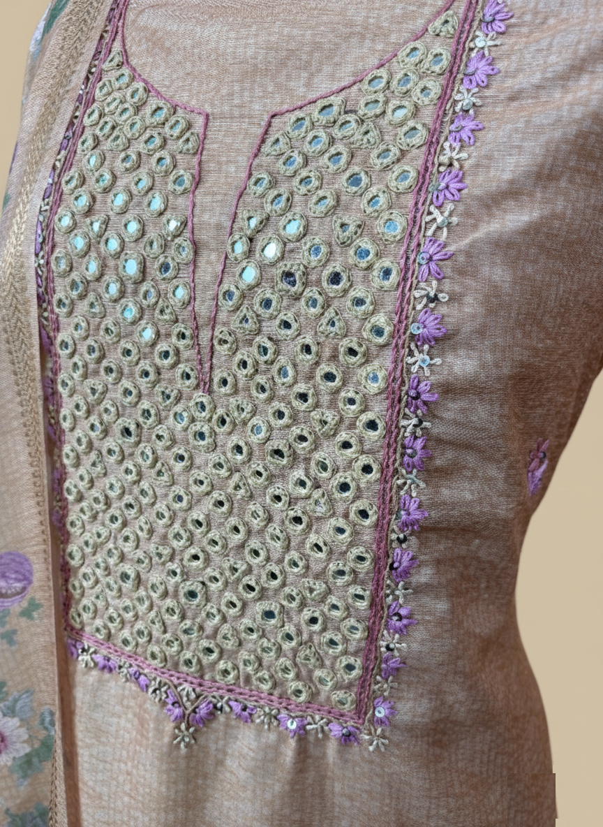Chanderi Mirror thread Embroidery Suit