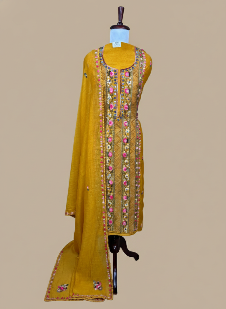 Pure Mulmul Chanderi with Kantha Hand Embroidery Suit