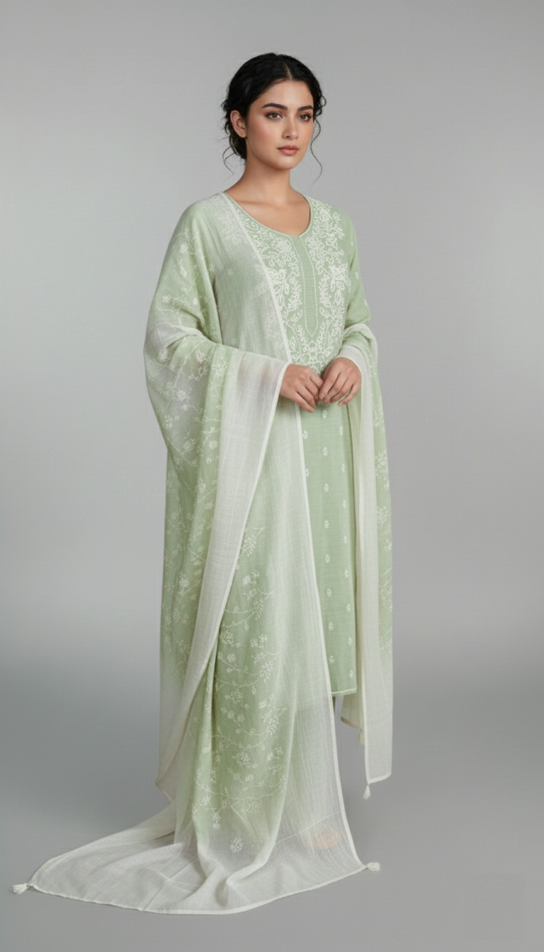 Pure Mulmul Chanderi Ombre Shade with White Crosstitch Embroidery