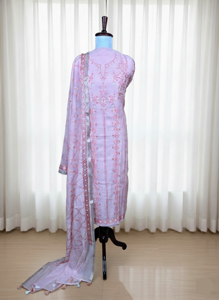 Pure Mulmul Chanderi Jaal Embroidery Suit with Dupatta