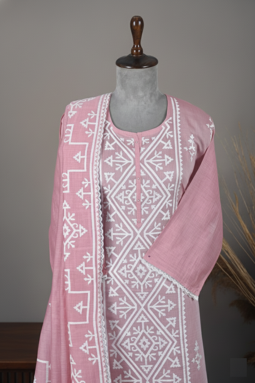 Pure Mulmul Chanderi Applique Embroidery Suit With Dupatta
