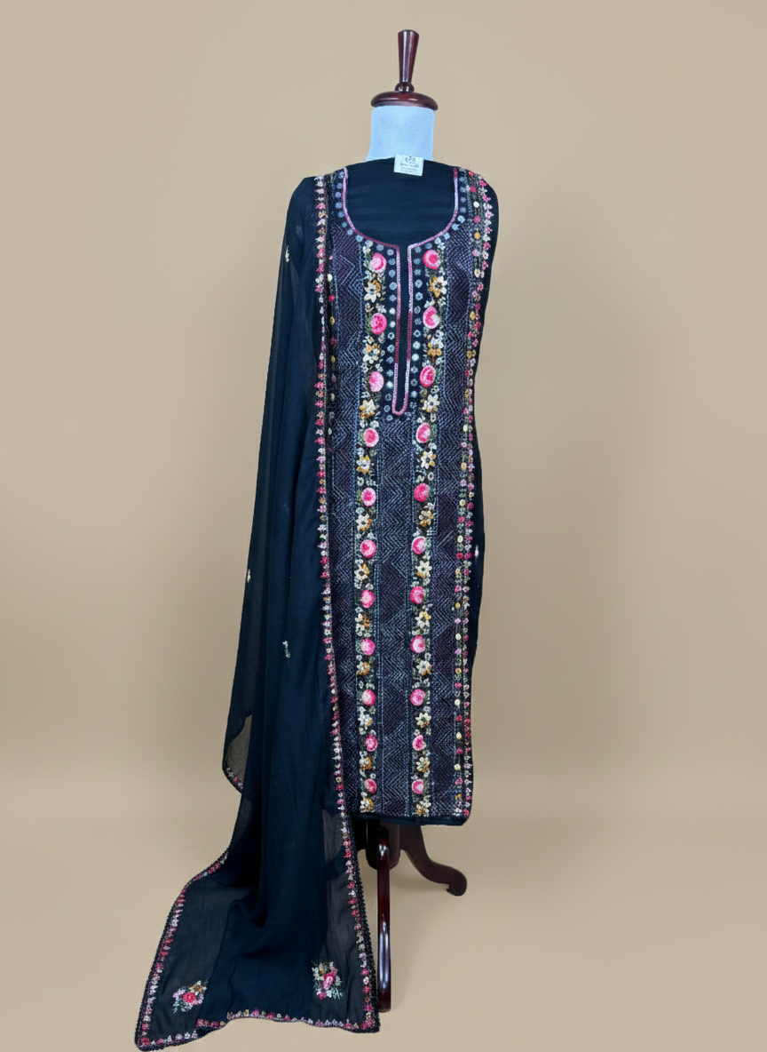 Pure Mulmul Chanderi with Kantha Hand Embroidery Suit