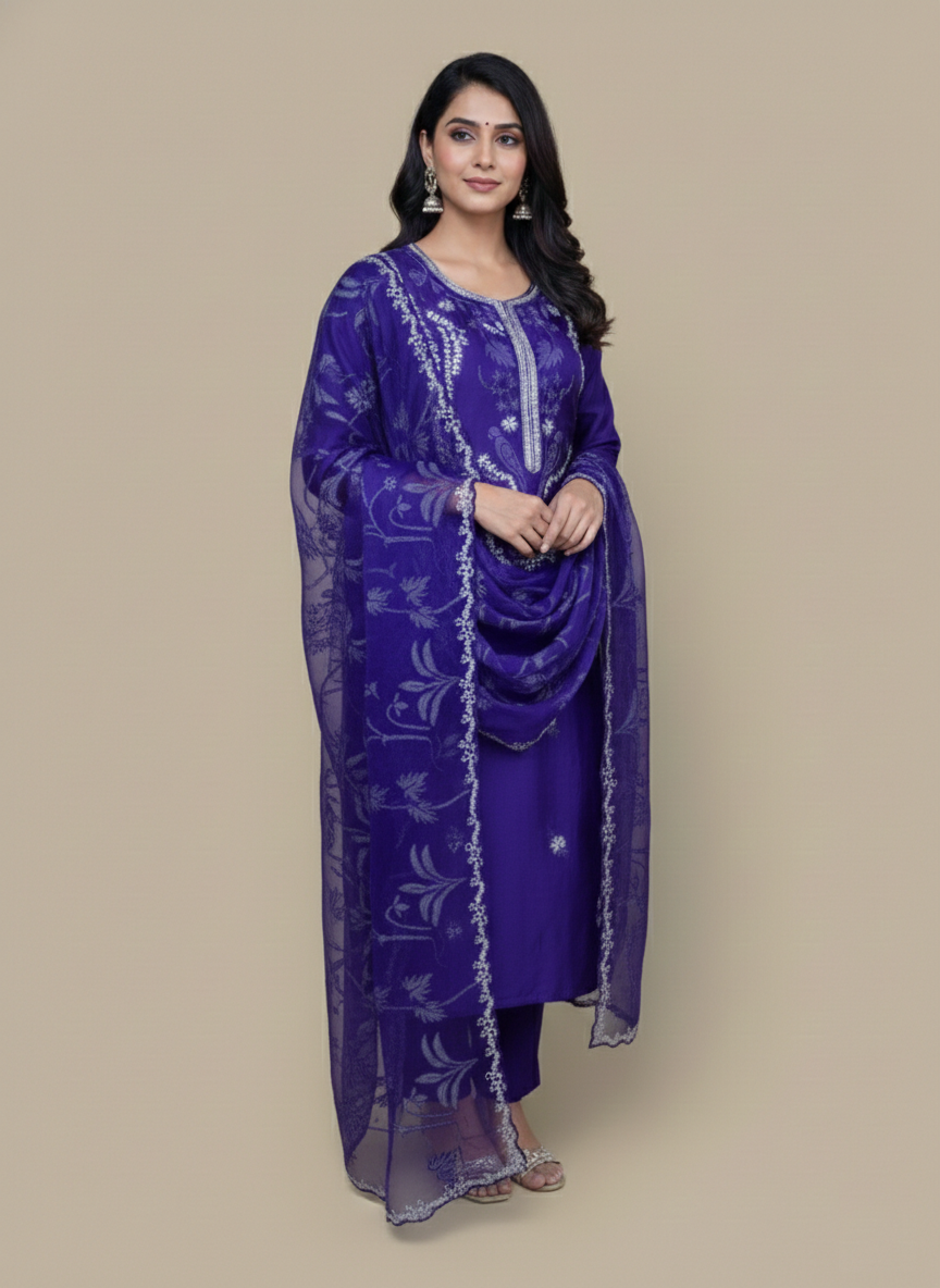 Pure Organza with Pitta Applique Hand embroidery Suit