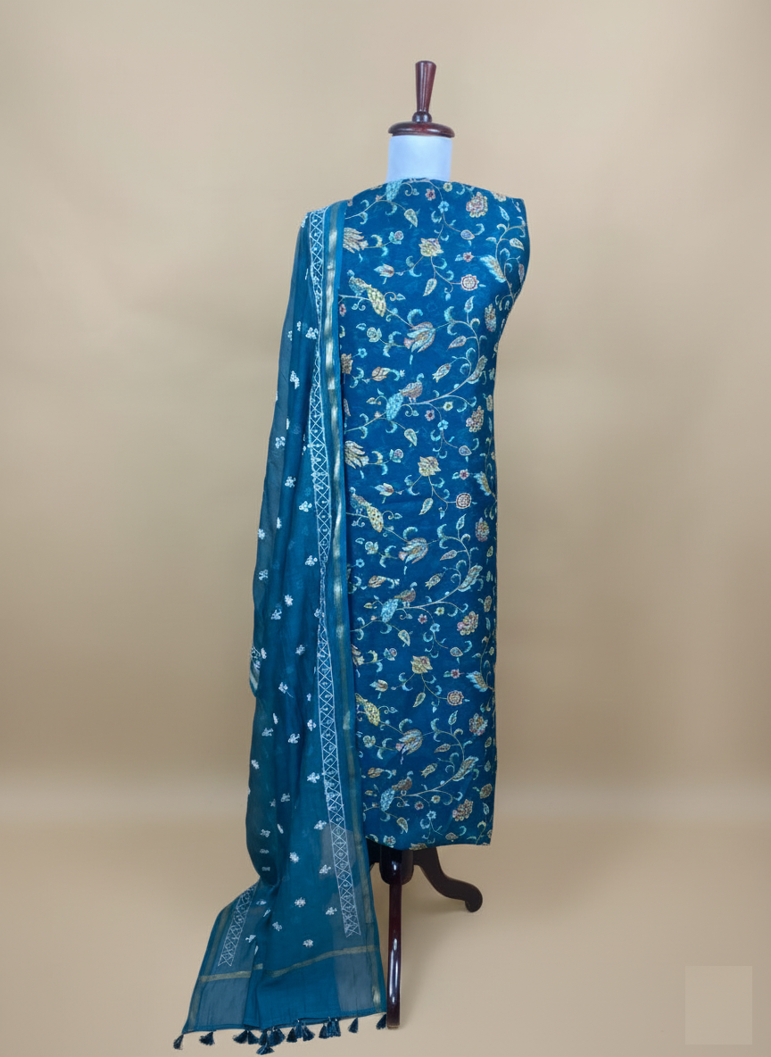 Mulmul Chanderi Floral Printed Embroidery Suit