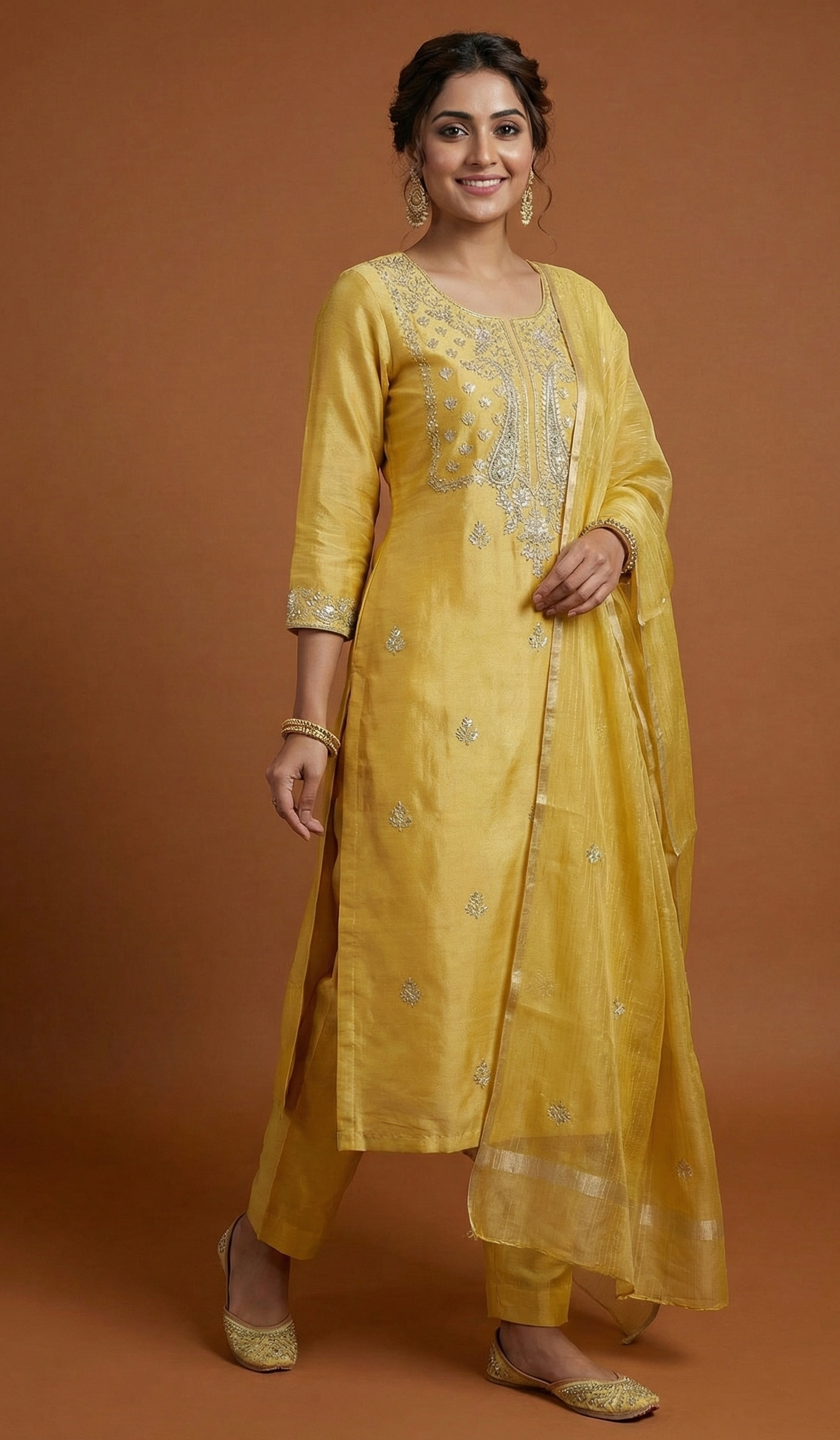 Mango Yellow Pure Tissue with Gotta Patti Embroidery Suit