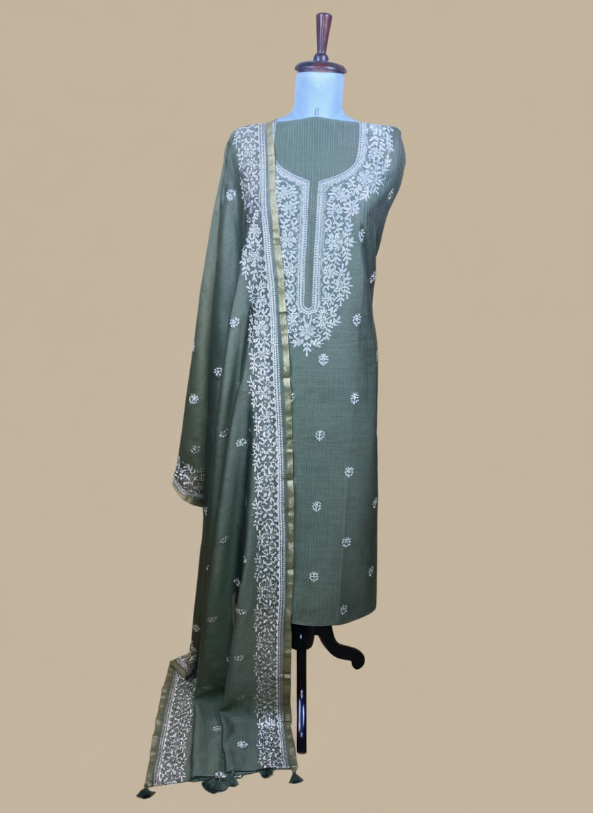 Mulmul Chanderi Sequence and floral work Embroidery Suit