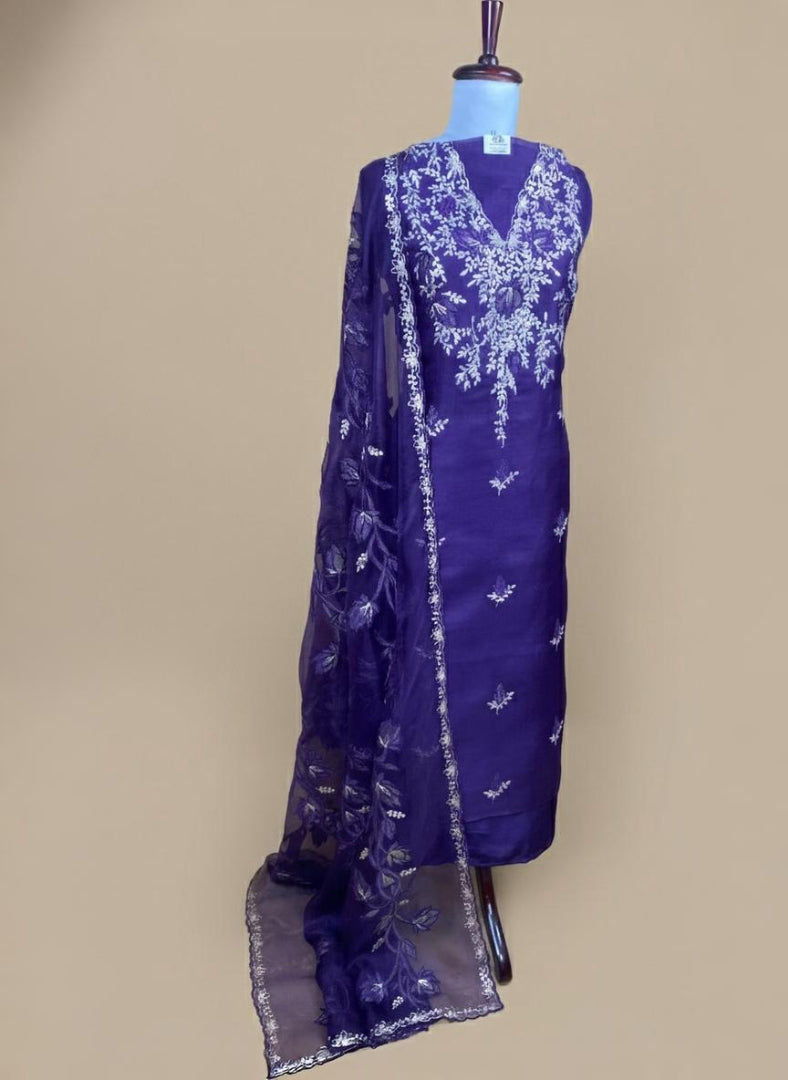 Pure Organza with Pitta Applique leaves Embroidery Suit